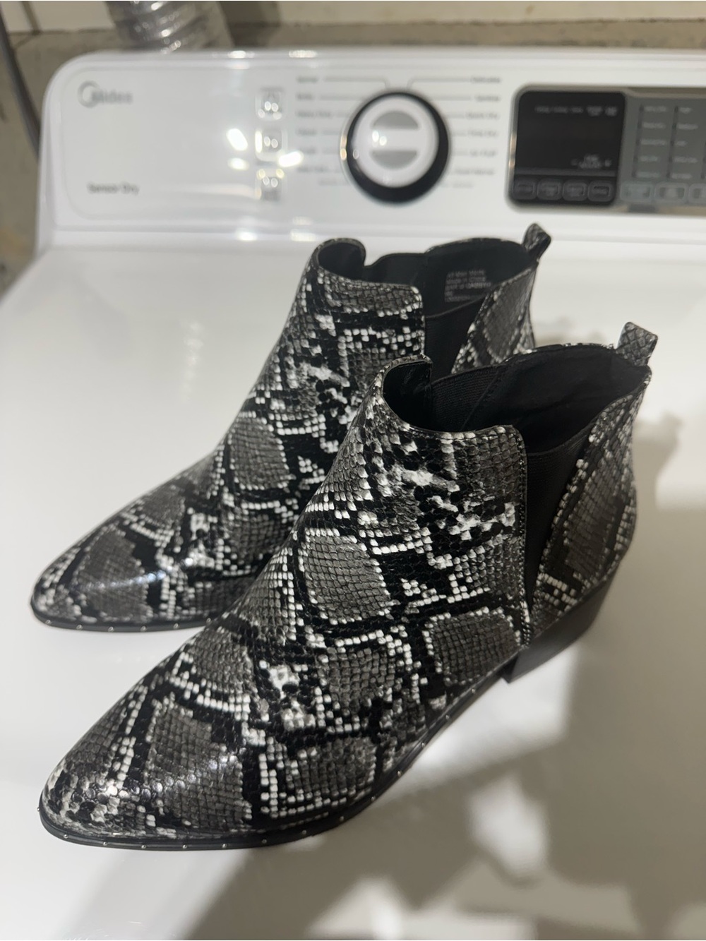 Women's Black & White Snake-Print Ankle Boots